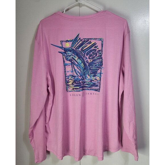 LJ BY LAUREN JAMES Women's XXL Long Sleeve UPF Pink Shirt Beach Fish Preppy - Picture 2 of 6